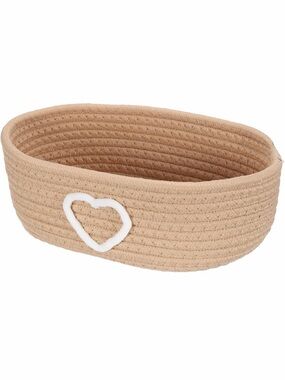 Handwoven Tan Rope Oval Storage Basket with Heart Accent